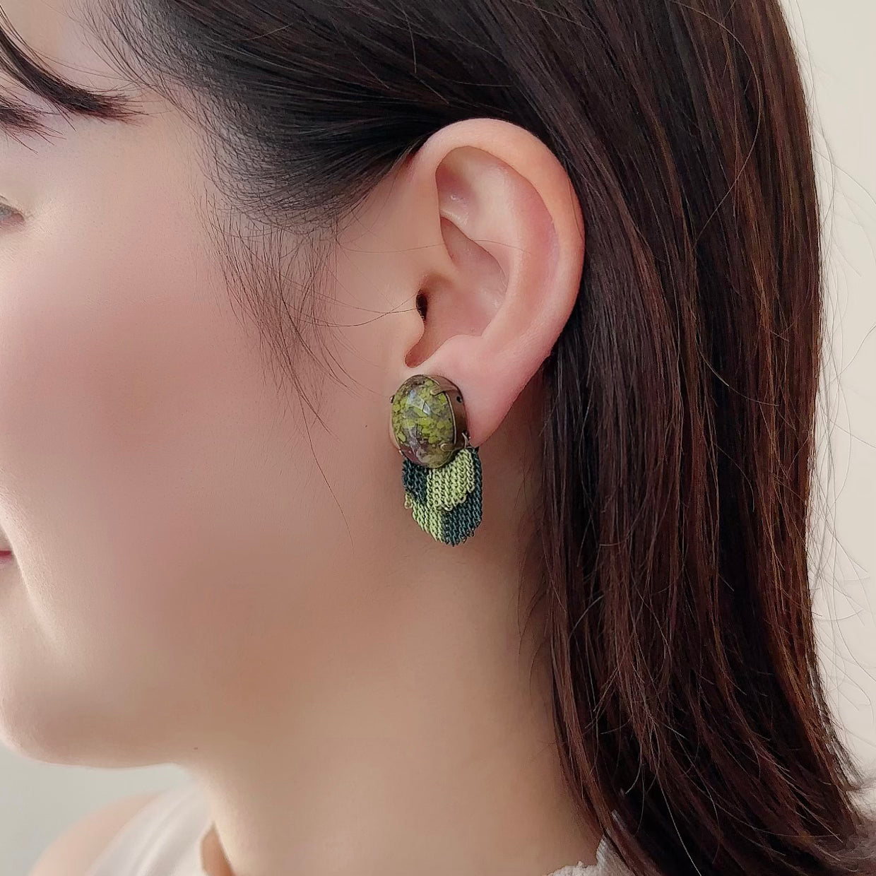 Italian Stone Fringe Earring【Green】