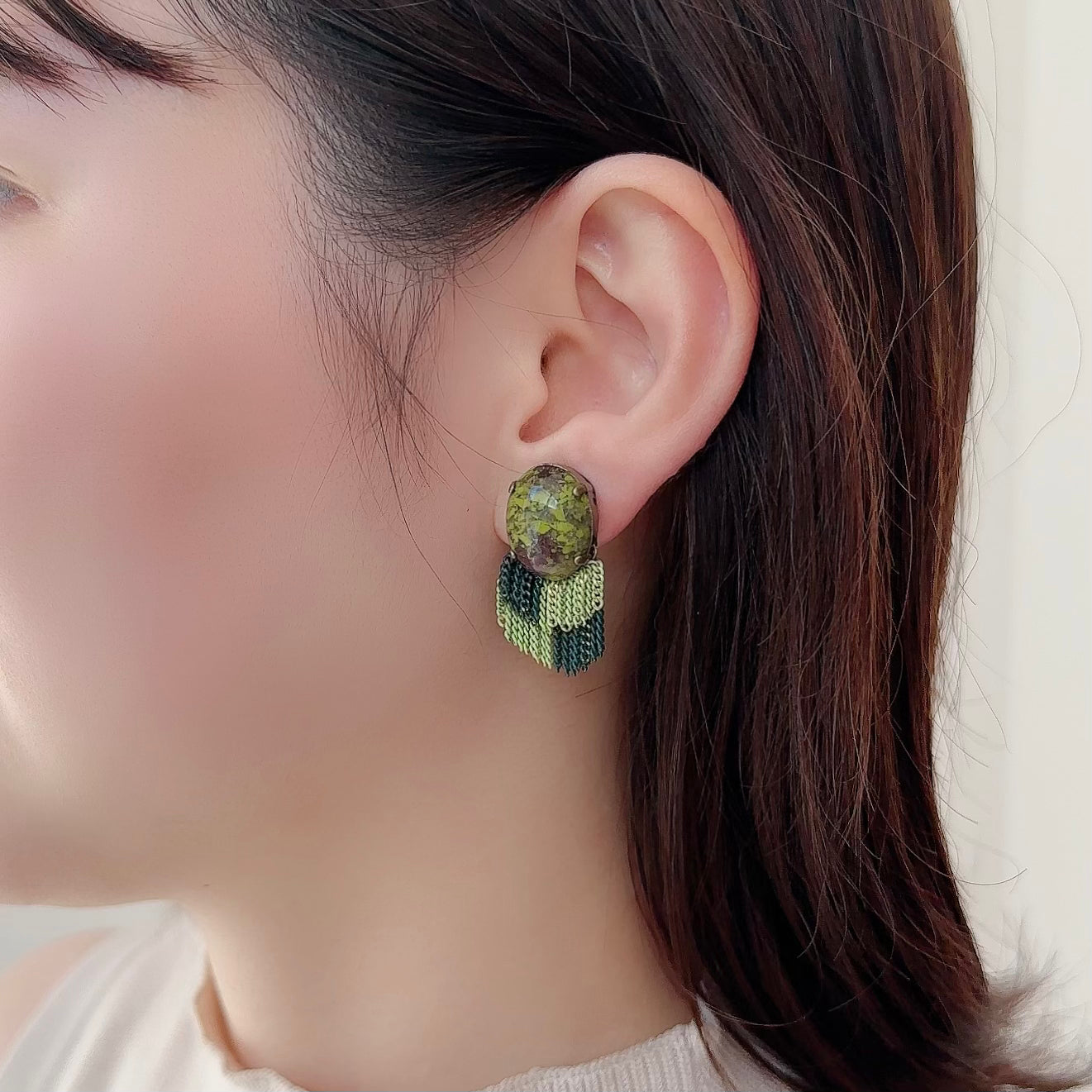 Italian Stone Fringe Earring【Green】