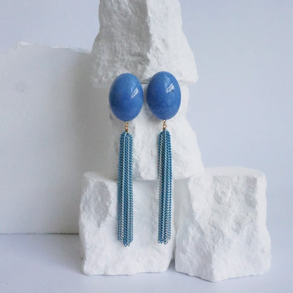 Italian Stone Tassel Earring 【Blue】