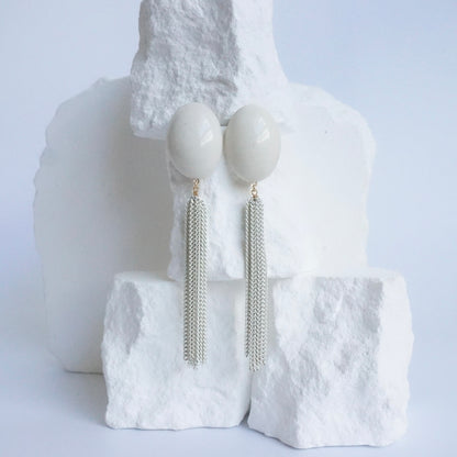 Italian Stone Tassel Earring 【White】